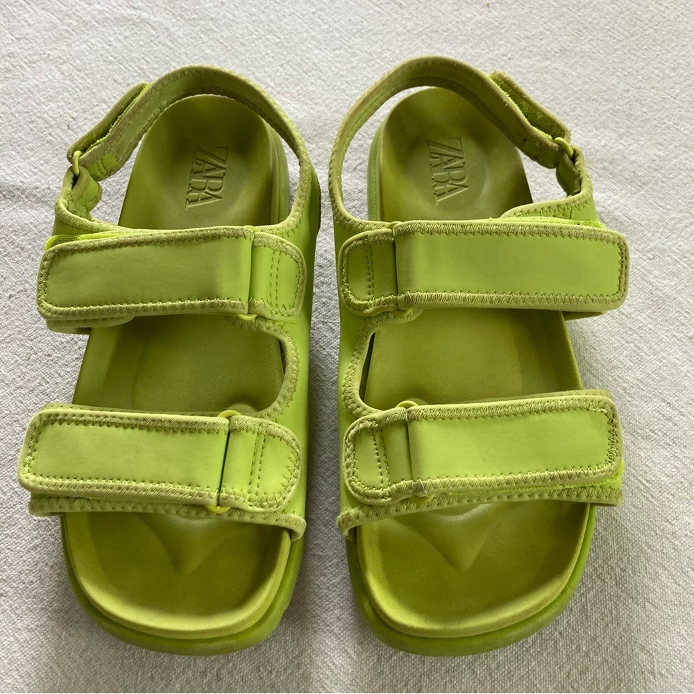 Zara Kids Neon Lime Double-Strap Velcro Sandals